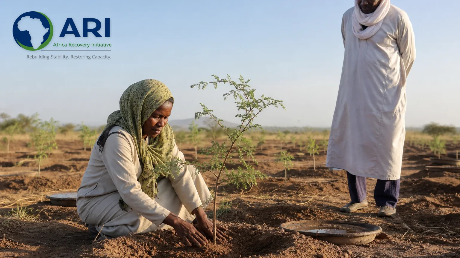 Community tree planting in a dryland pastoral landscape; an illustrative image from the Africa Recovery Initiative image library